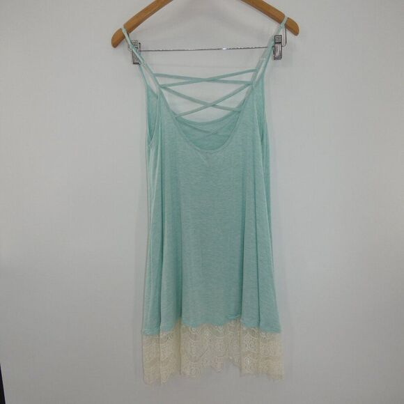 Vanity Sleeveless Soft Pastel Blue Green Criss Cross Lace Women's Size S - Picture 4 of 6
